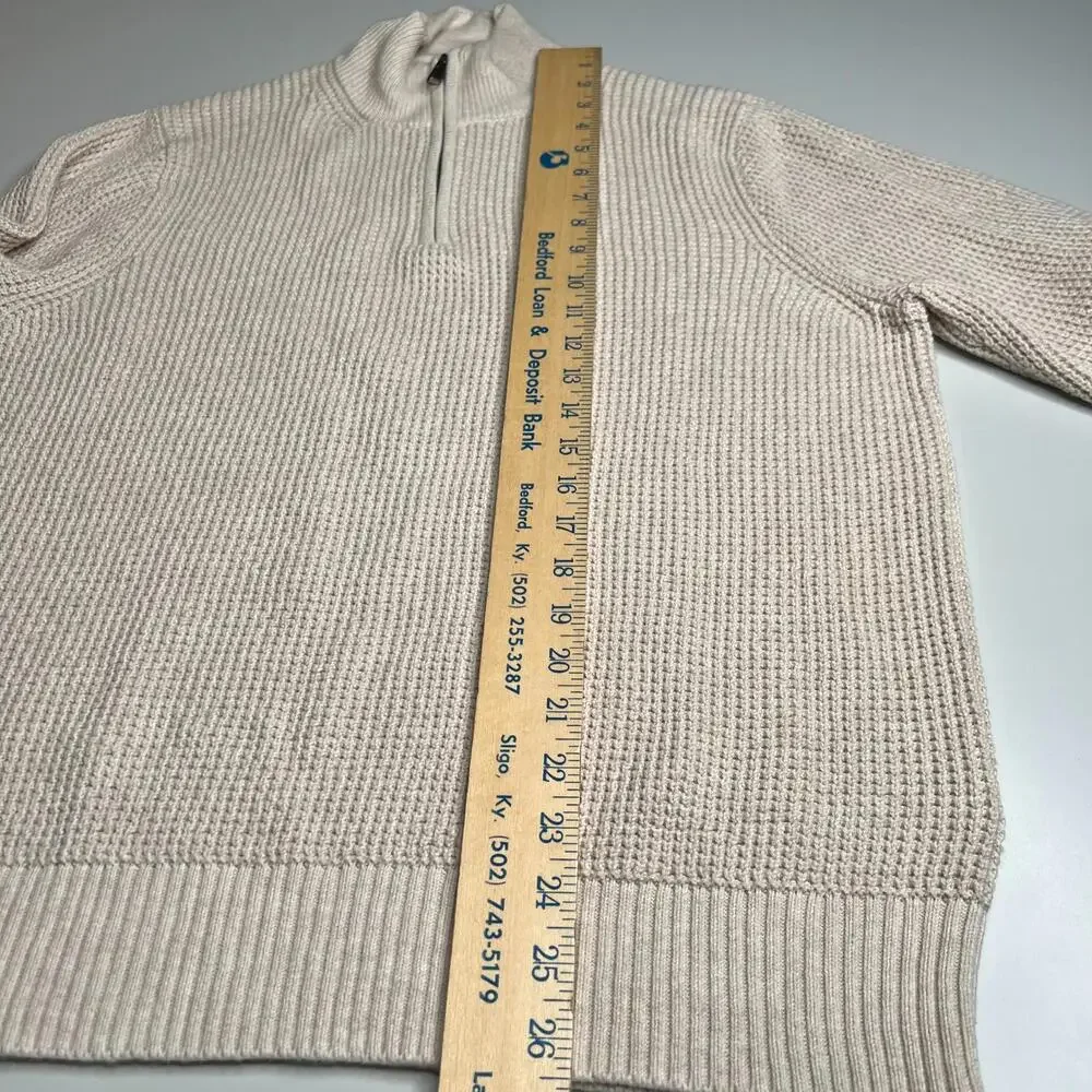 J.Crew Men’s Cotton Half Zip Sweater Cream Beige Pullover‎ Size L
